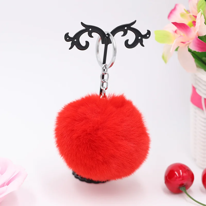 8CM Fluffy Rabbit Fur Ball Key Chain Cute Candy colors Pompom Artificial Rabbit Fur Keychain Women Car Bag Key Ring