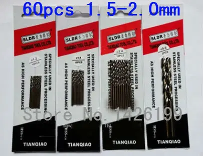 

Free shipping 60 pcs 1.5-2.0 mm Cobalt containing high speed steel Co-HSS M42 twist drill bits for metal drilling