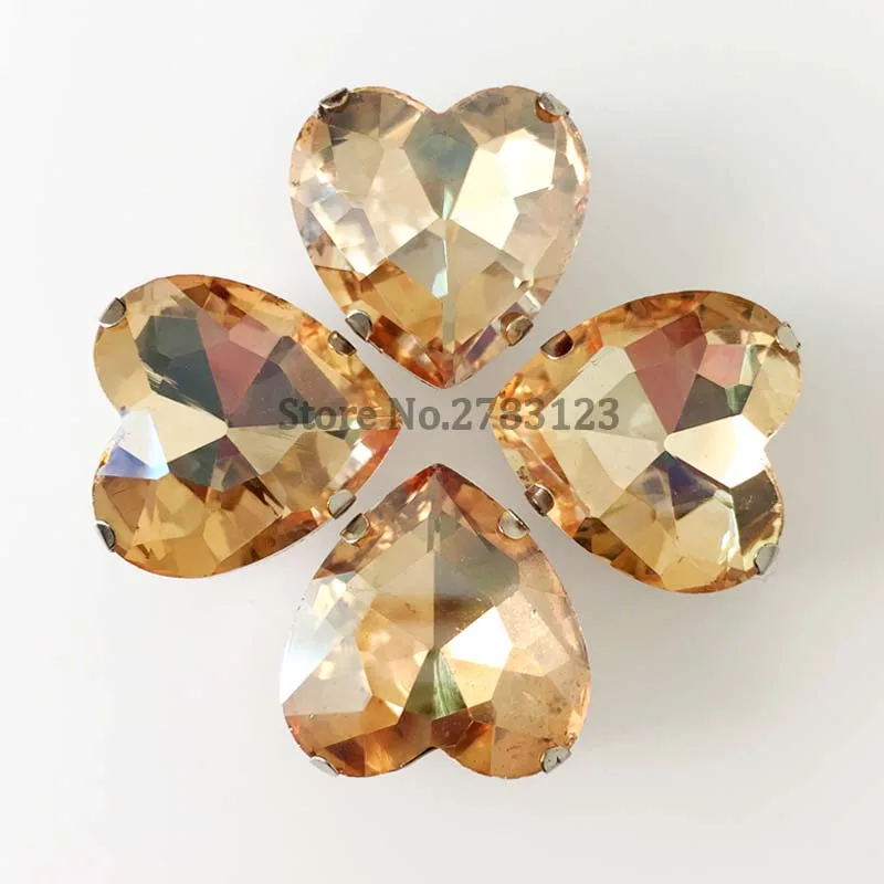 Free shipping Heart shape golden champion good quality Glass Crystal sew on claw rhinestones,DIY essential Factory sales