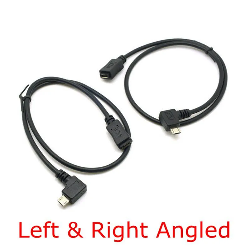 Угловой Удлинительный кабель Micro USB 2,0 штекер-гнездо левый и правый 90 градусов угловой полный контакт подключенный провод зарядного устройства 0,5 м/50 см