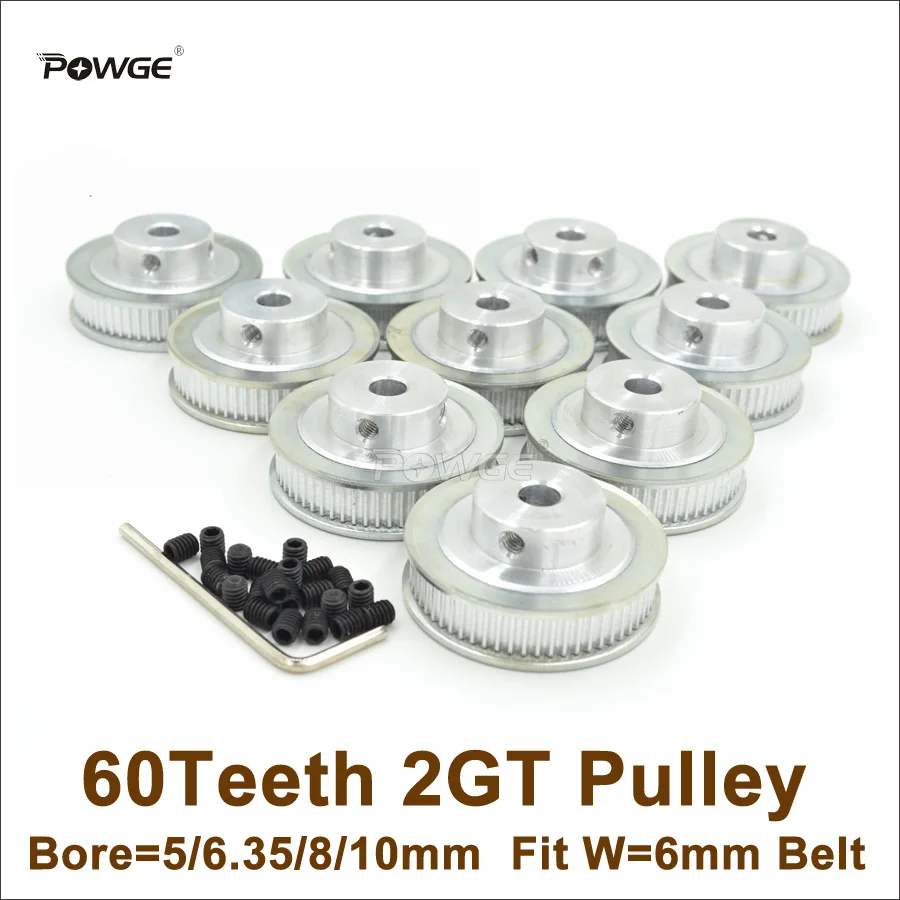 

POWGE 50pcs 60 Teeth 2GT Timing Pulley Bore 5-12mm Fit Width 6mm GT2 Timing Belt 3D Printer Parts 60T 60Teeth GT2 Pulley