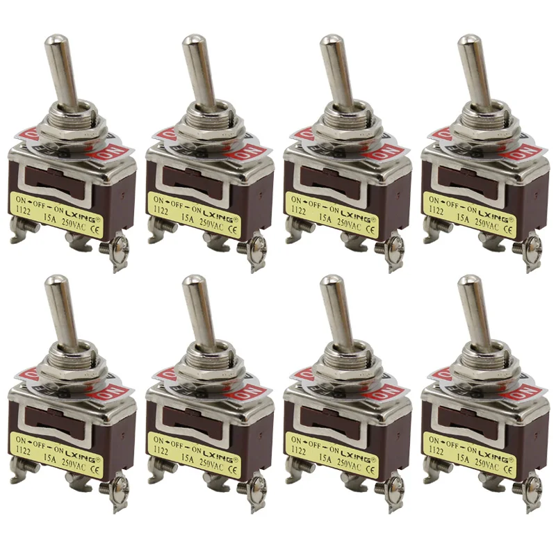 10pce toggle switch silver contact three feet three gear 1122 shake switch button switch 15A250V