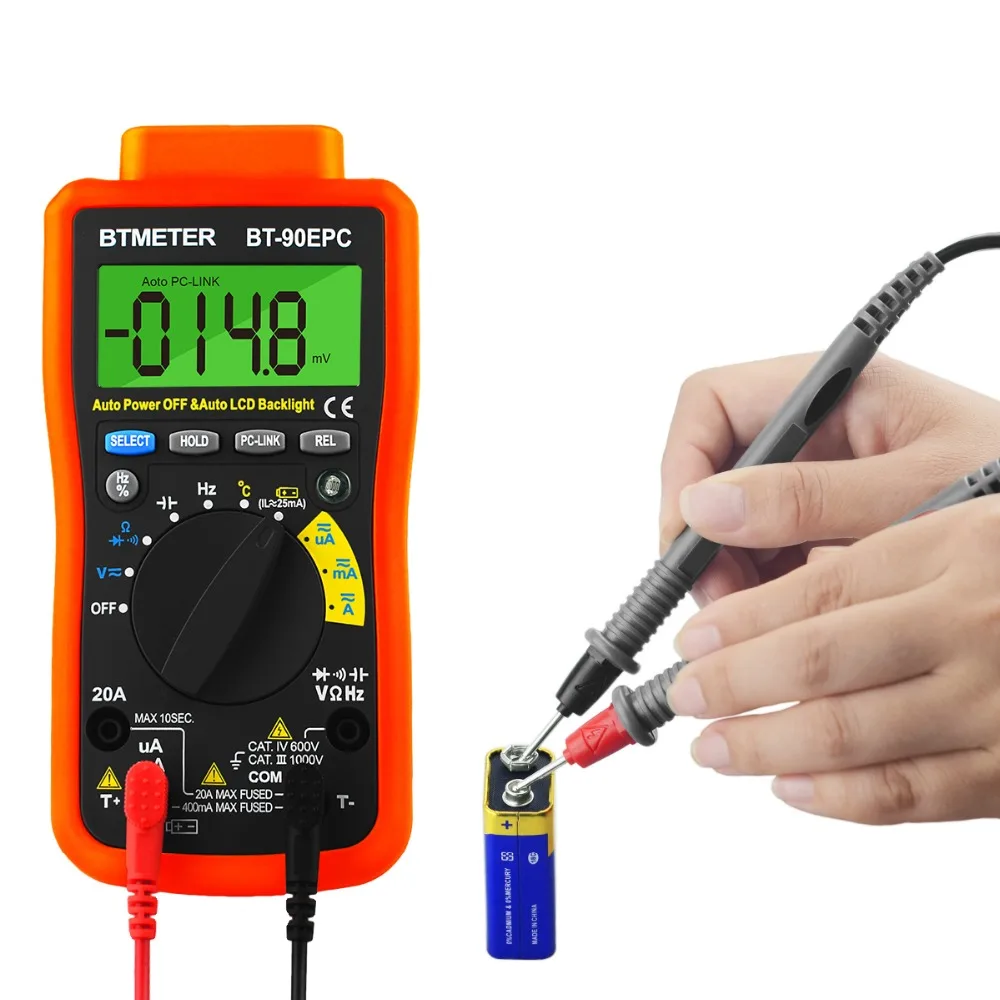 BT-90EPC Digital Multimeter Auto Range 4000 Counts AC/DC Voltage Meter Tester for Resistance Capcitance Frequency with USB