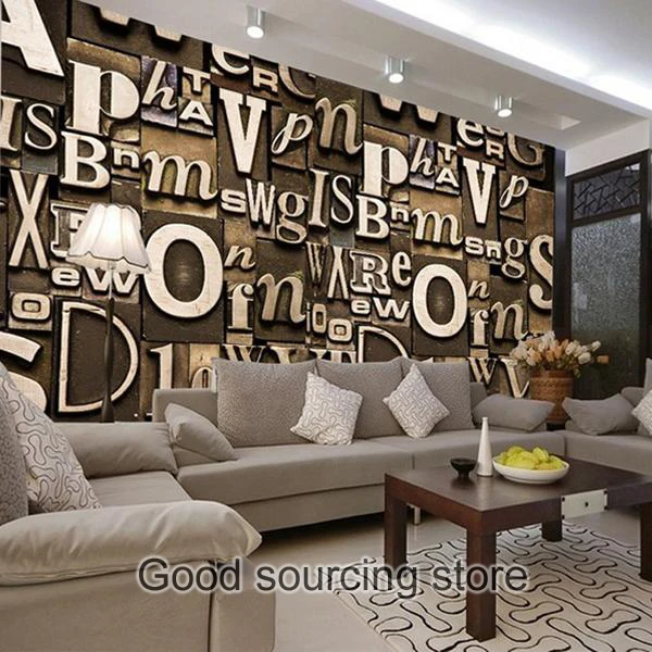 

living room coffee shop 3d letter character photo wallpaper