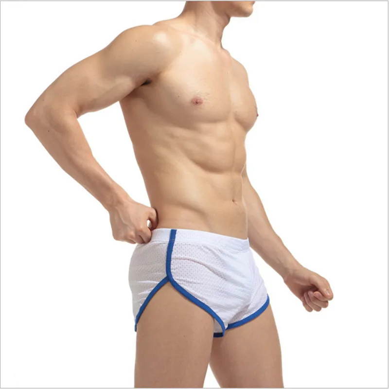 Best price Men underpant mesh hole trousers male loose boxer shorts large  breathable sports shorts comfortable sleep underpants