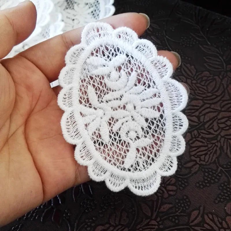 10Pcs/Lot White Cotton Organza Embroidery Fabric Lace Patch Trim Clothes Wedding Dress Diy Applique Scrapbooking NL359