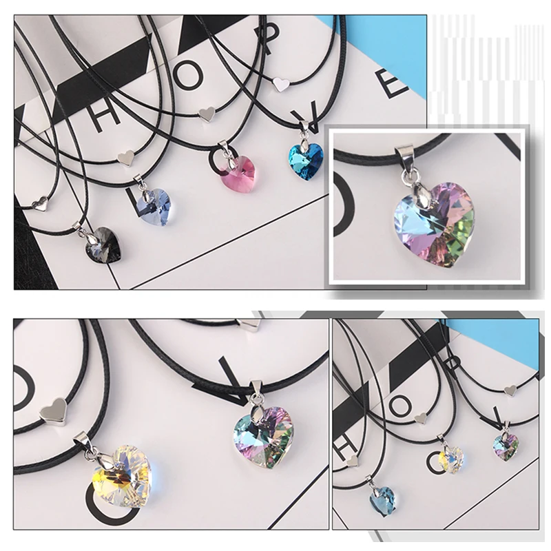 Vintage Original Heart Crystals From Austria Choker Necklaces For Women Double Rope Chain Statement Necklaces Wedding Jewelry