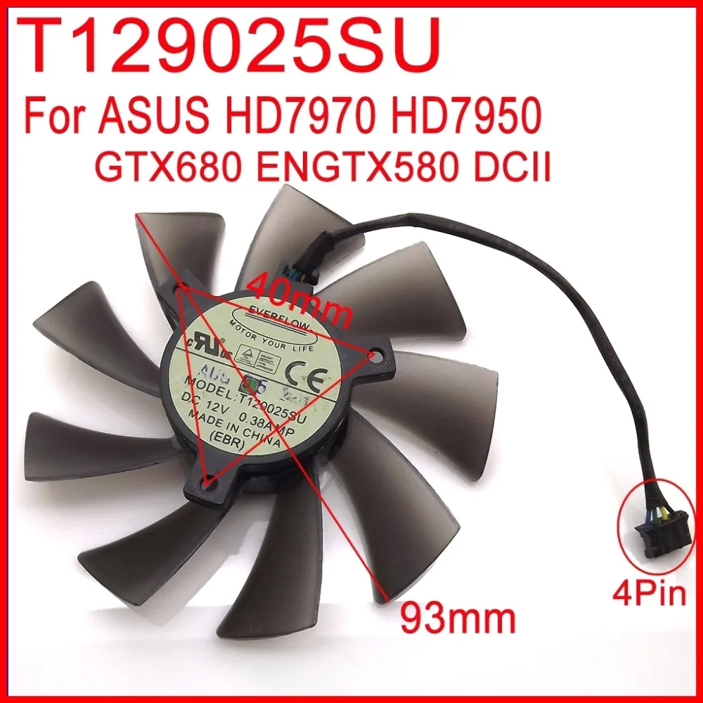 

Free Shipping T129025SU 93mm 12V 0.38A 4Pin For ASUS HD7970 HD7950 GTX680 ENGTX580 DCII Graphics Card Fan Cooling Fan