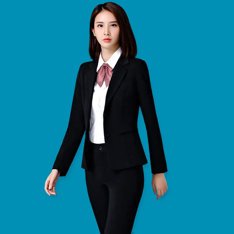 

IZICFLY Autumn Spring Pant And Blazer Set For Office Ladies Uniform Business 2 Pieces Women Suits With Trouser Work Wear