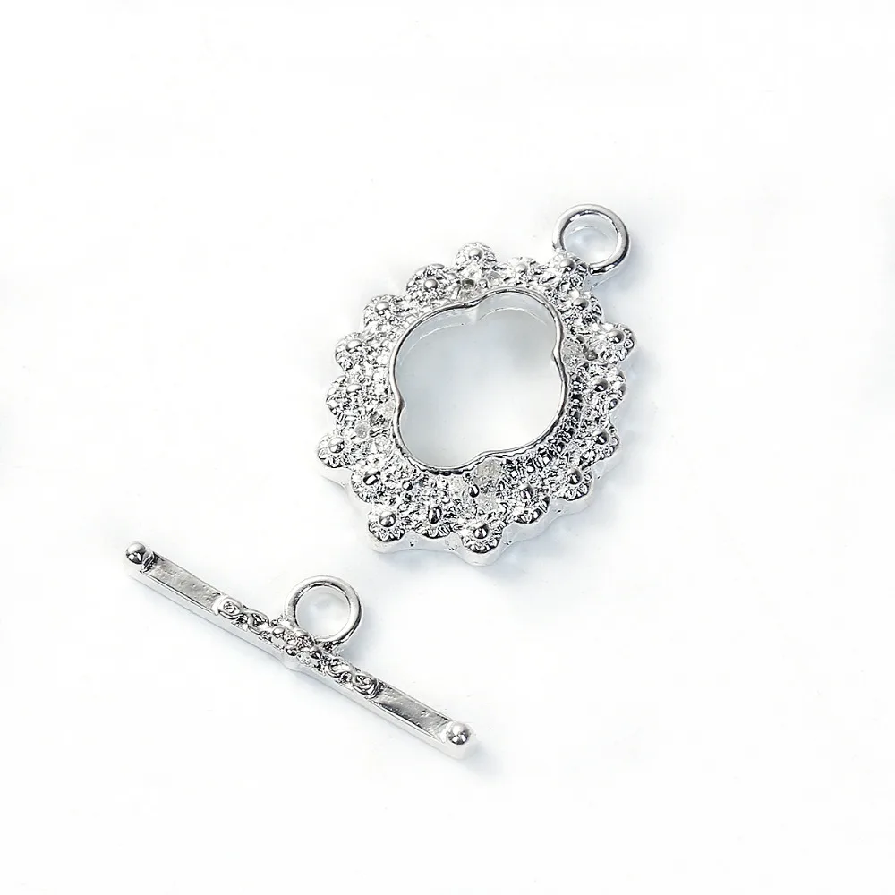 DoreenBeads Zinc Based Alloy Silver Color Toggle Clasps Flower Pattern Components 23mm x16mm, 21mm( 7/8