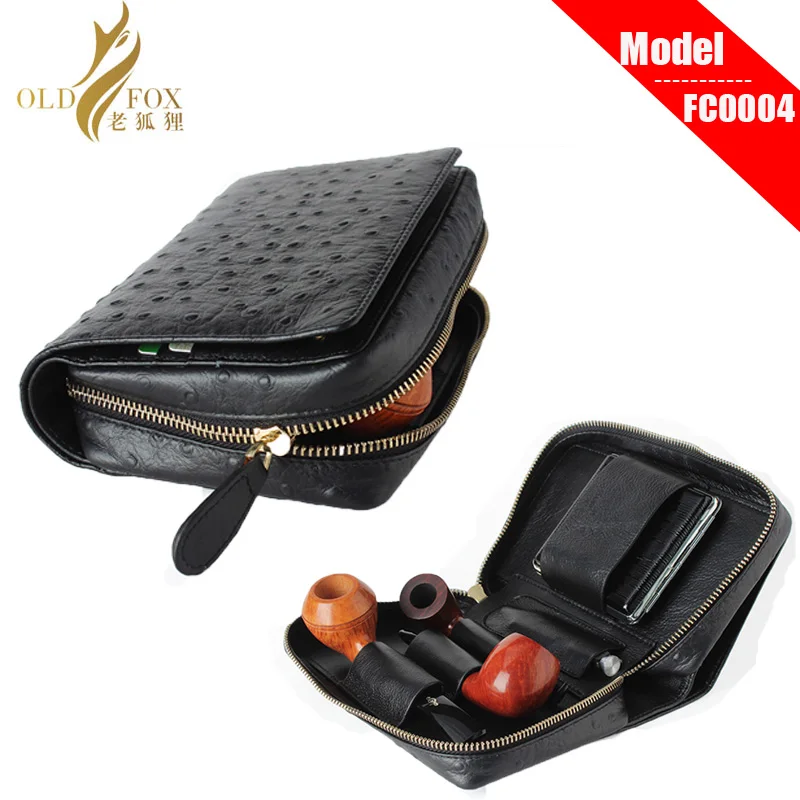 OLDFOX Good Durable Portable Litchi PU Leather Pipe Pouch/Case/Bag for 2 Smoking Pipes with Little Bag Inside fc0001-fc0056