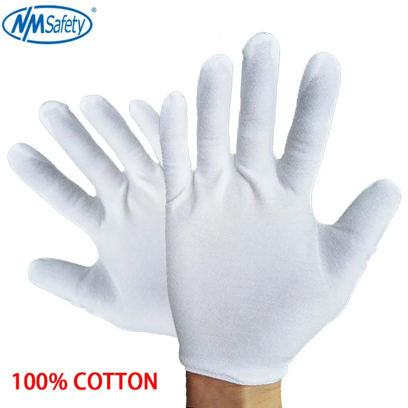 NMSafety 12 pairs White Cotton Ceremonial gloves for male female Serving / Waiters/Jewelry Gloves