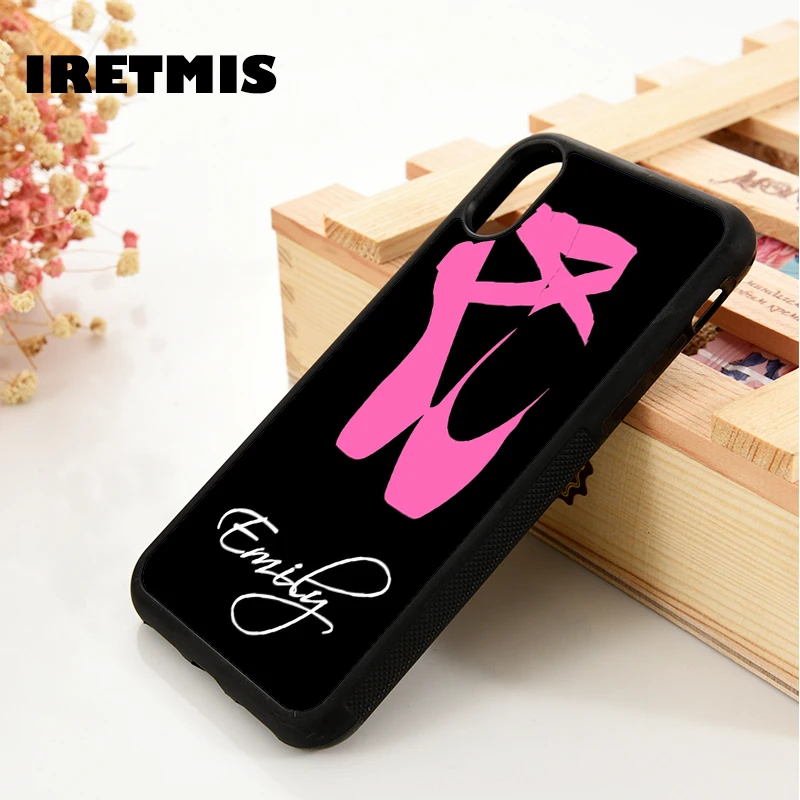 Iretmis 5 5S SE 6 6S Silicone  phone case cover for iPhone 7 8 plus X Xs 11 Pro Max XR Personalized Name Ballet Ballerina Dancer