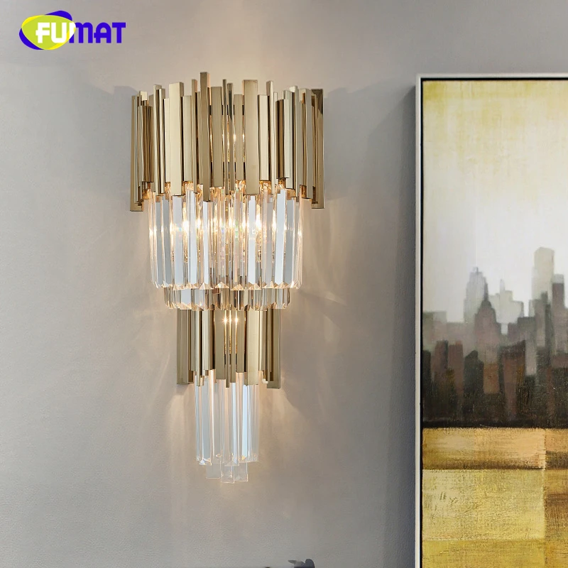 

FUMAT Modern Luxury Crystal Wall Lamp Sconce Living Room Bedside Corridor Deco LED Crystal Wall Lamps Office Wall Lights