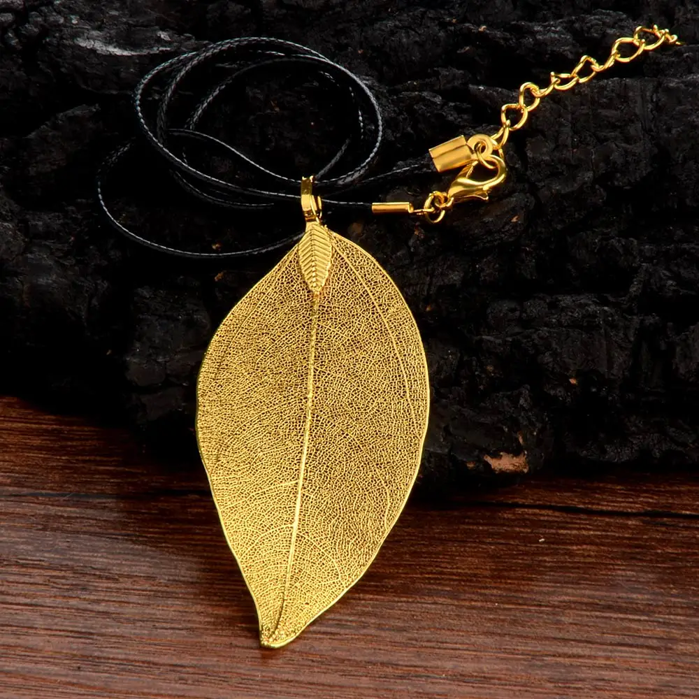 Chanfar 5 Colors Long Pendant Natural Real Leaf Necklace Sweater Alloy Leather Choker Necklace For Women Statement Jewelry - Image 3