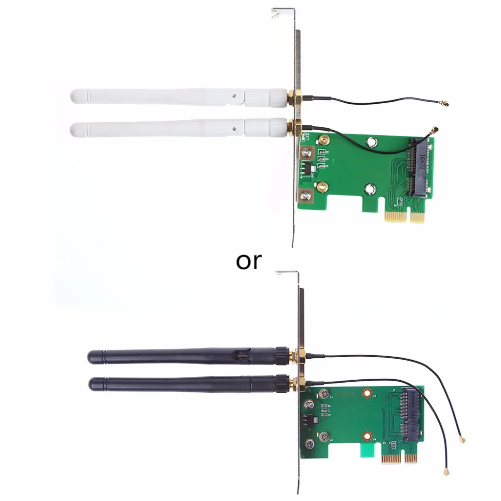 Wireless Wifi Network Card Mini PCI-E To PCI-E 1X Desktop Adapter + 2 Antennas