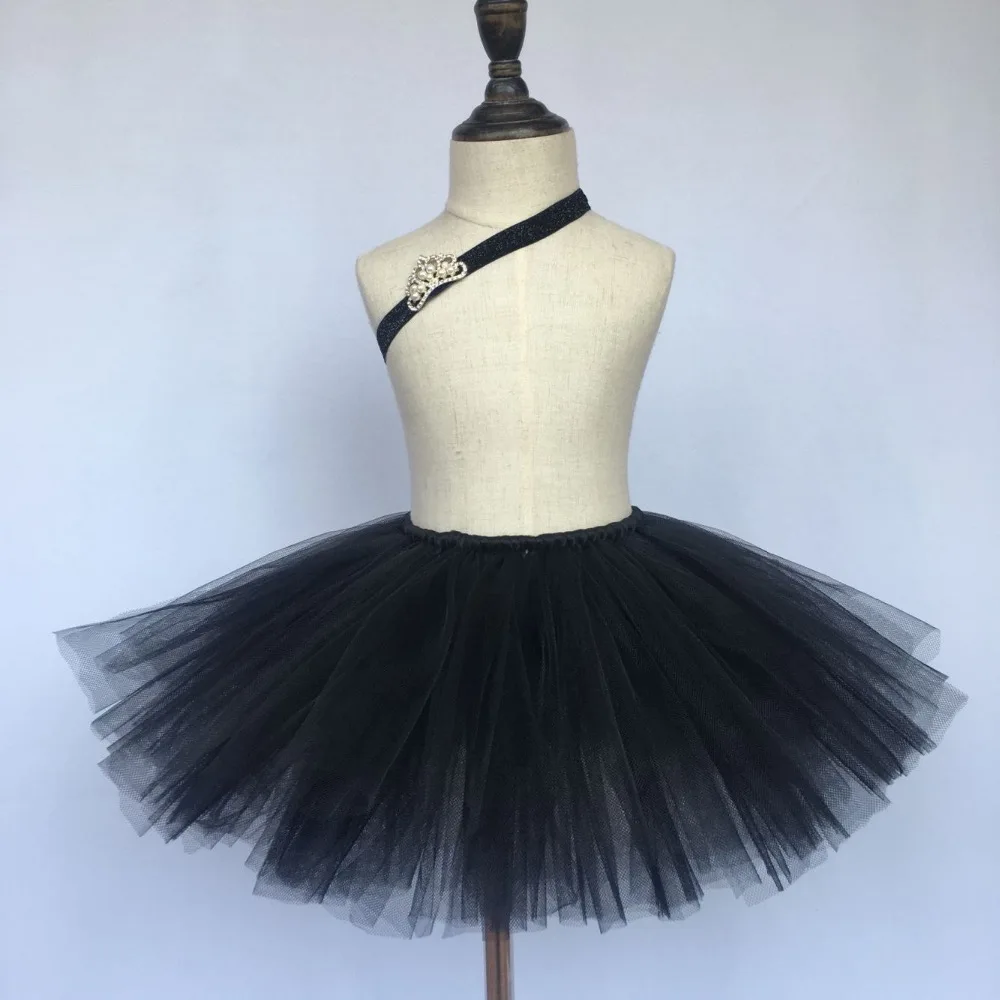 Baby Black Tutu Skirts Girls Handmade Fluffy Tulle Ballet Pettiskirt with Crown Hairbow Kids Birthday Halloween Party Costumes