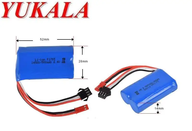 6.4v 500mah Li-ion battery 14500 JST Plug/USB  For Wltoys 18401 18402 18403 18404 18405 18409 1/18 high speed RC truck battery