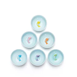 6pcs/set Celadon color goldfish tea cup,Kung Fu TeaCup Set Glaze Travel Tea Bowl Chinese Porcelain Teacup Set Tea accessories