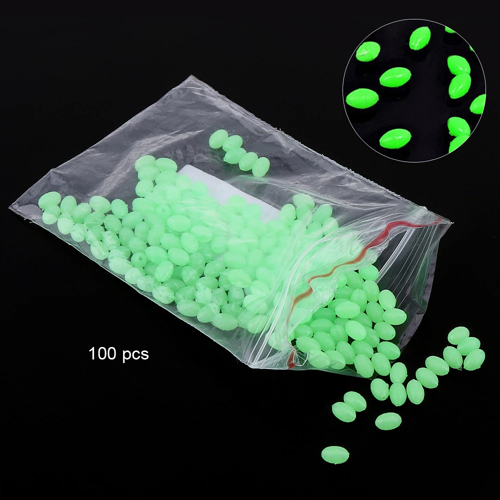 100pcs Oval Night Luminous Fishing Beads Glowing Sea Fishing Lure Bait Floating Beads Fishing Tackles Tools For Rig 5mm 8mm