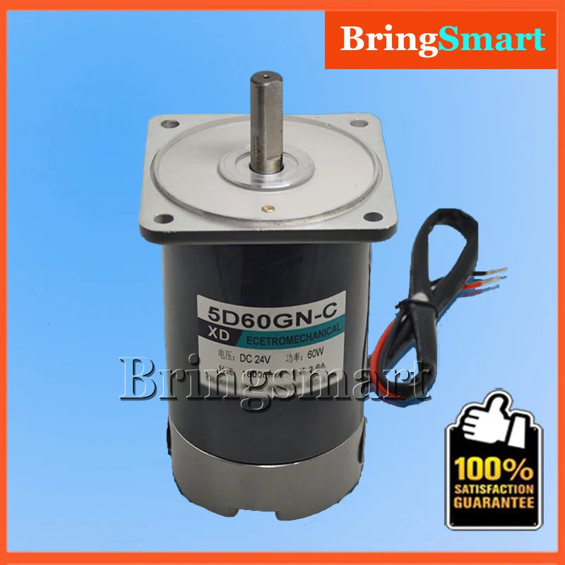 

5D60GN-C 24 Volt DC Permanent Magnet High Speed Gear Motor 24V 1800rpm Speed Regulation Reversible Electric Reduction Motor 60W