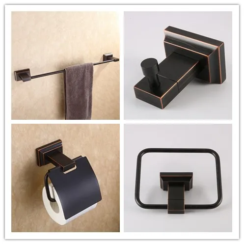 Oil Rubbed Bronze 4-Piece Bathroom Hardware Accessory Set paper holder Towel Bar Towel ring Robe hook clothes-ho