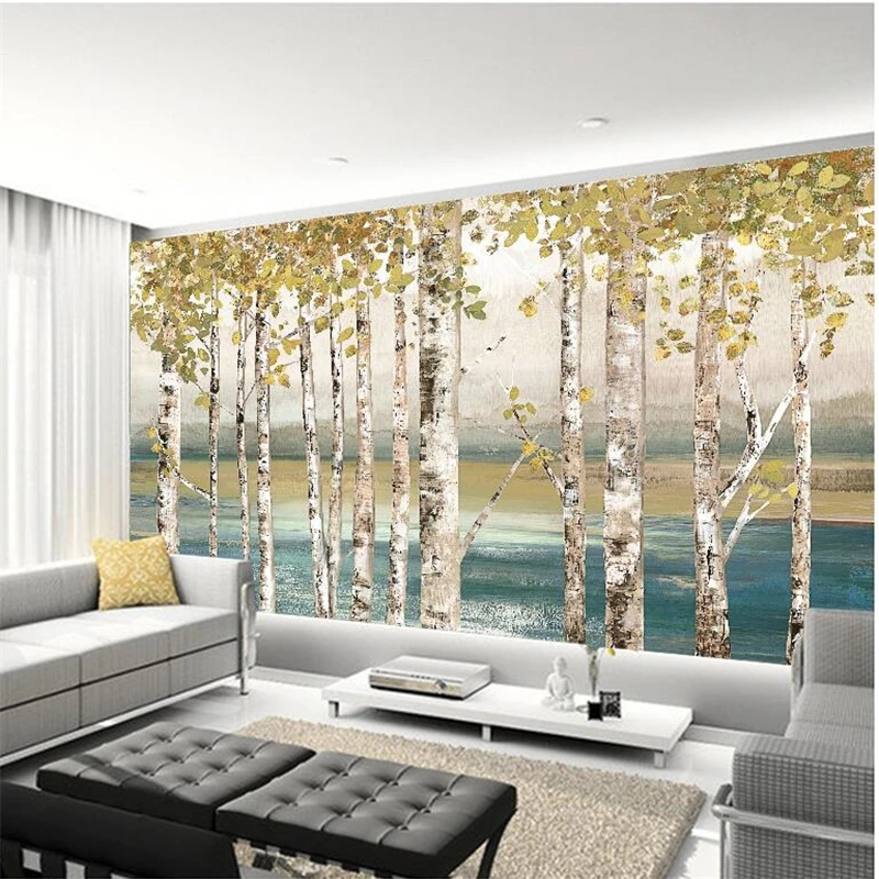 beibehang Custom wallpaper 3D papel de parede mural white birch landscape oil painting living room bedroom restaurant wallpaper