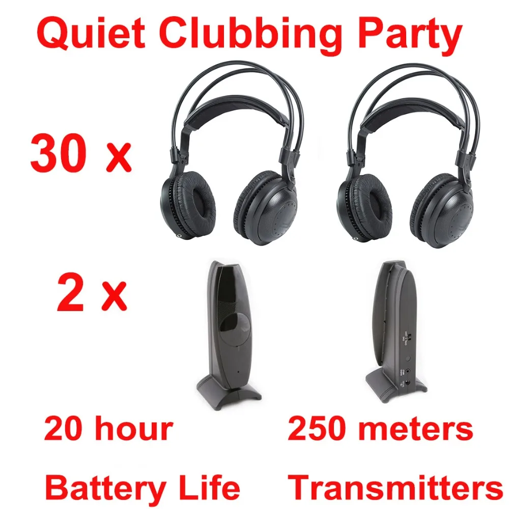 

Silent Disco Classical Equipments Wireless Headphones UHF-6 - Quiet Clubbing Party Bundle (30 Headsets + 2 Transmitters)