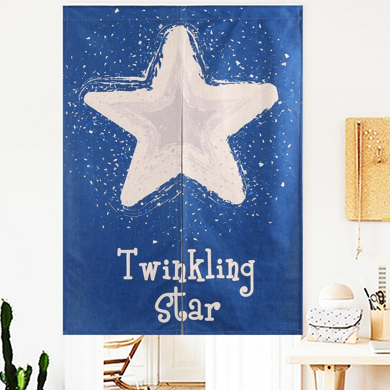 Linen Tapestry Star Moon Door Curtain children's Study Bedroom Home Decor Kitchen Curtains Blue Cartoon Customizable