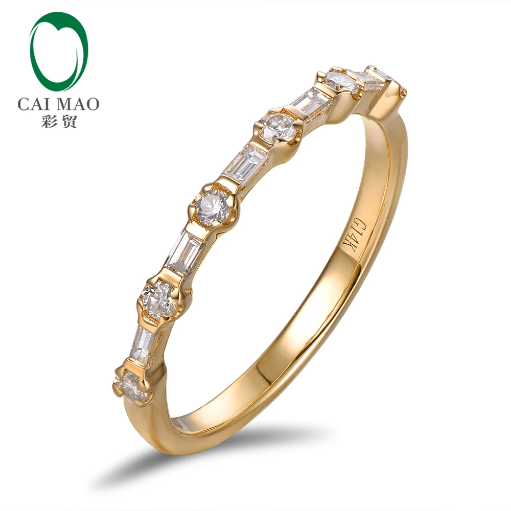 Caimao Exquisite 0.30ct Round & Baguette Cut Diamonds 14kt Yellow Gold Eternal Ring Wedding Jewelry