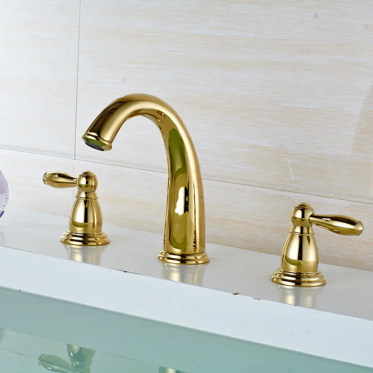 

Vidric 3 piece Set Faucet Bathroom Mixer Deck Mounted Sink Tap Basin Faucet Set Ceramic Copper Faucet Golden Finish Mixer Tap