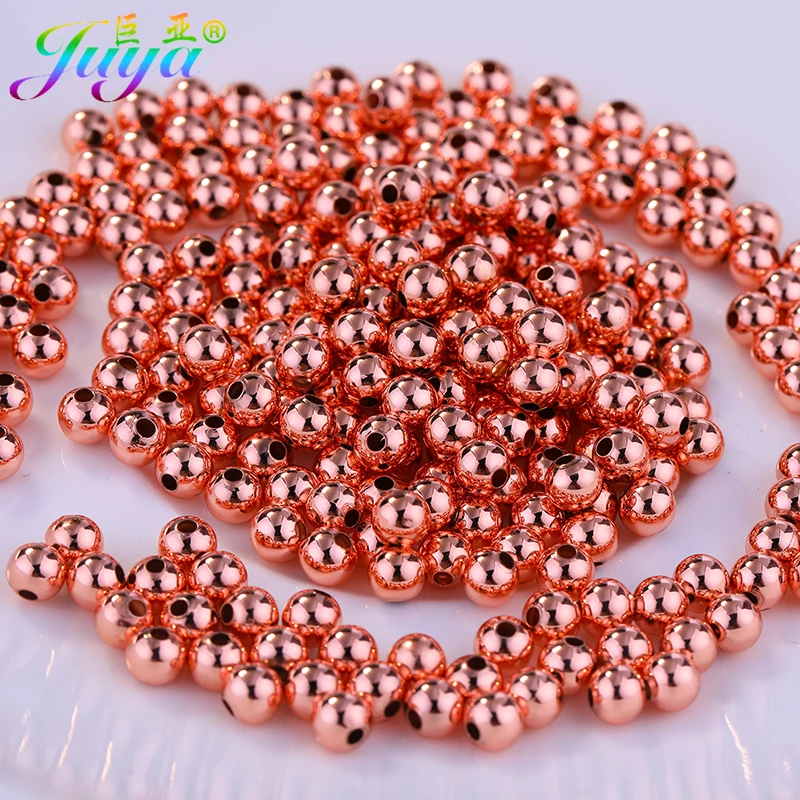 Juya DIY 18K Gold Silver Plated 2.5 3 4 5 6 8mm Hollow Copper Seed Beads For Handmade Natural Stone Braid Beading Jewelry Making