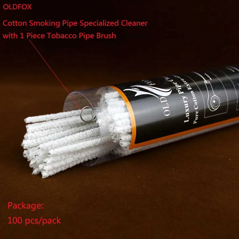 OLDFOX 100 Pcs/pack Regular Long Cotton Smoking Pipe Specialized Cleaners for Air Passage/Flue with One Pipe Brush fb0010