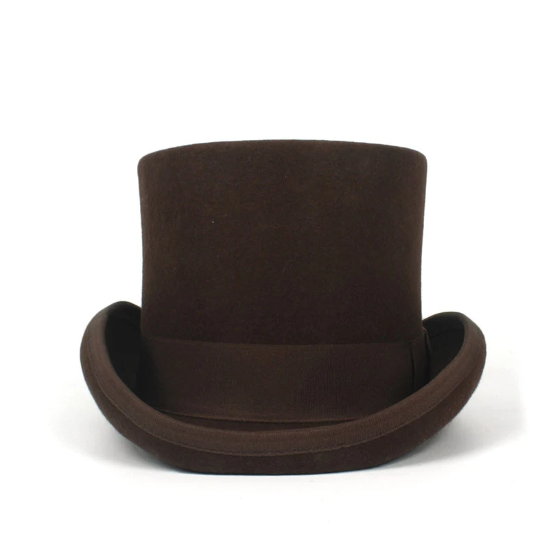 5Color Top Hat 15CM 4 Size Wool Women Men Top Fedora Hat Magician Coffee Steampunk Cosplay Punk Party Caps Dropshipping