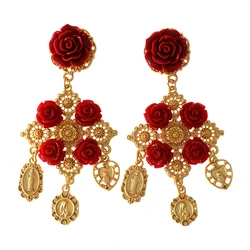 Fashion Coin Magnetic Flower Portrait Earrings for Woman Pendientes mujer серьги женские boucle d’oreille femmes
