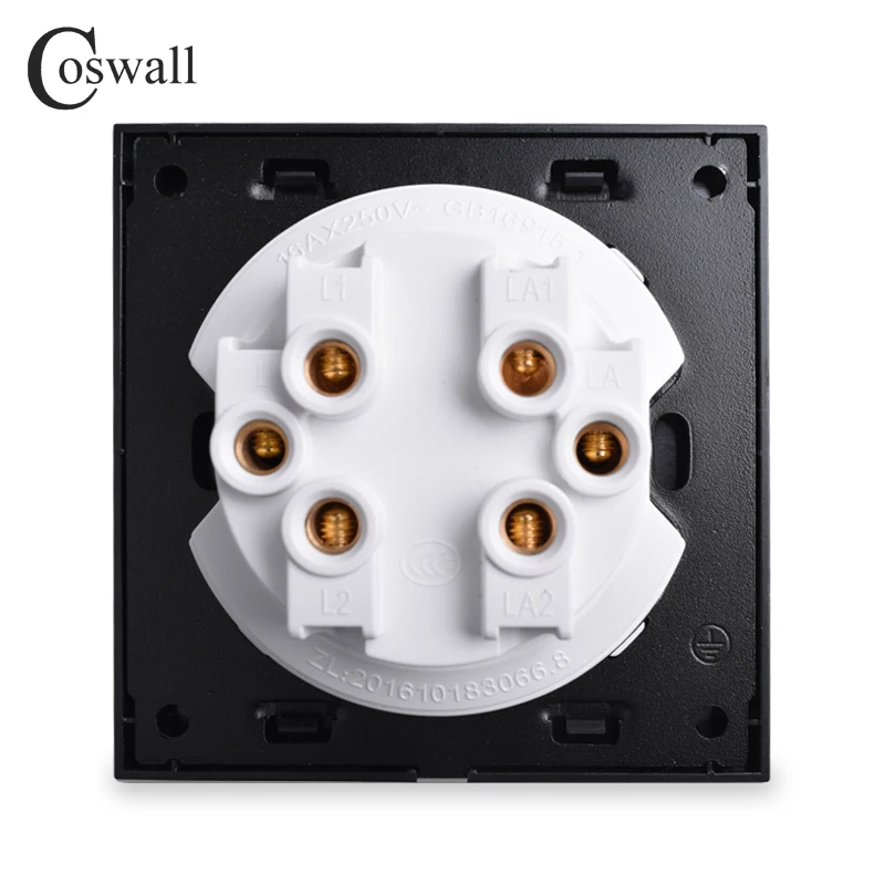 Coswall Glass Panel 2 Gang 2 Way Random Click On / Off Pass Through Wall Light Switch Switched With LED Indicator R11 Series