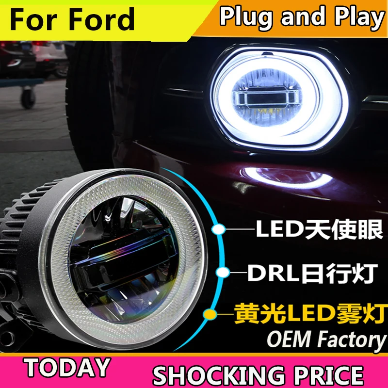 doxa Car Styling Angel Eye for Ford Ranger Falcon Transit Mustang LED Fog Light Auto Fog Lamp LED DRL 3 function model