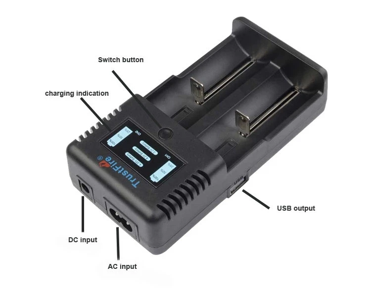 Trustfire TR-019 Intelligent Fast 2 Slots Battery Charger for 18650 26650 25500 21700 20700 16650 14500 32650 Li-ion Battery