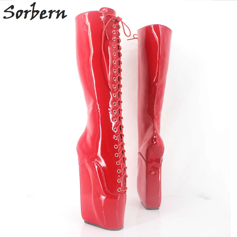Sorbern Lace Up Cross-tie Boots Sex Fetish Shoes Custom Knee High Boots For Women 18CM Super High Heel Wedges Ballet Boots Women
