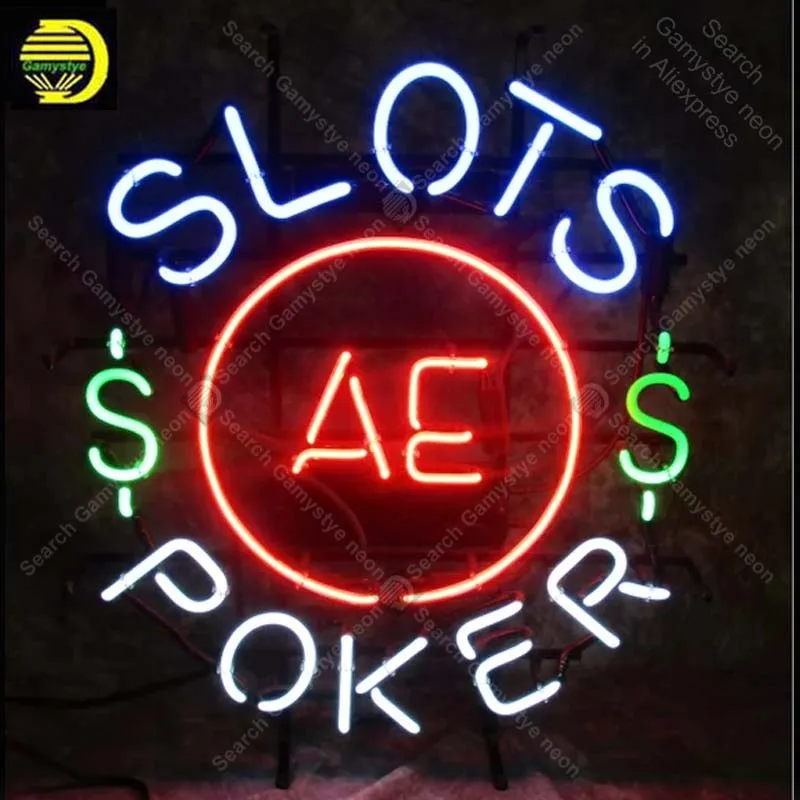 Slots Poker Vintage Neon Light Sign Advertising Sign Mancave Garage Art Neon Bar Sign Handcrafted Real Glass Tubes Decorate Room