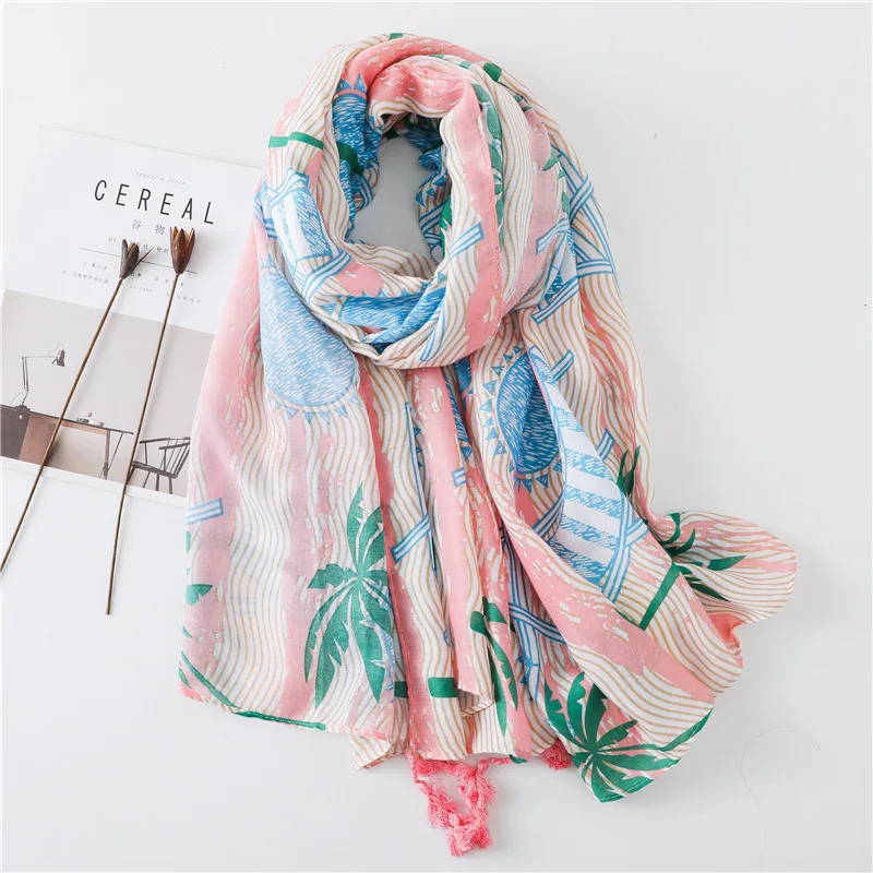 

Flower beach winter scarf tropical print scarf shawl leaves printing coconut tree silk scarves summer women viscose beach scarf