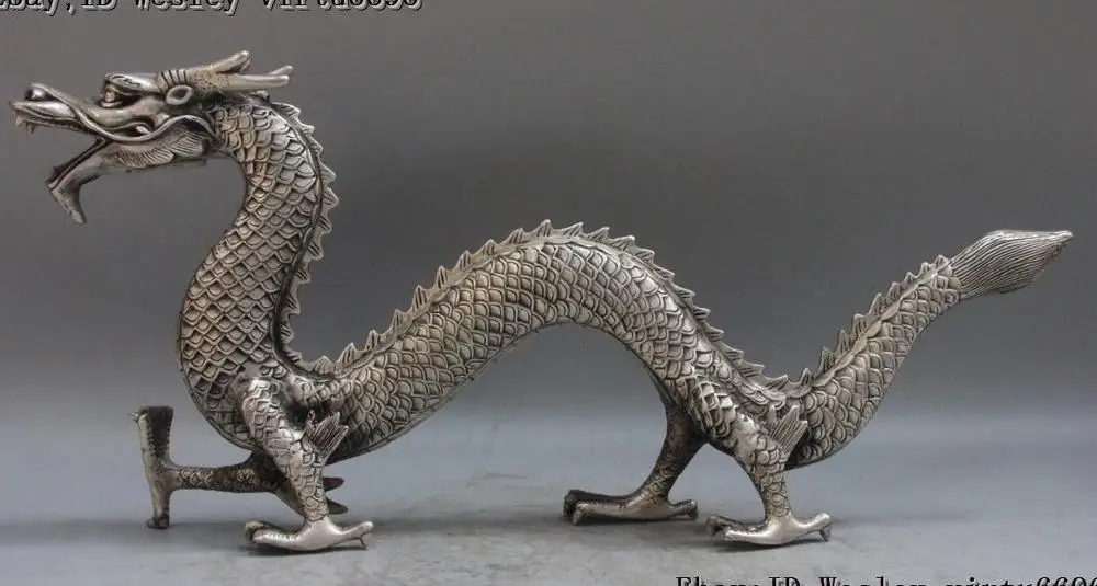 9 Chinese Royal White Copper Silver Zodiac Year Wealth Dragon Loong Beast Statue