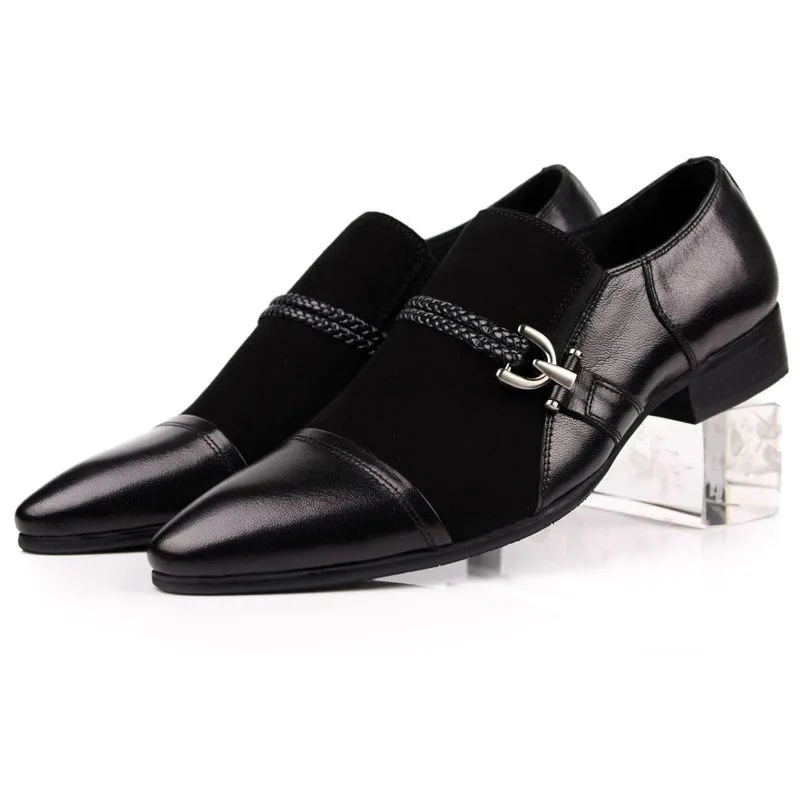 

Large Size EUR45 Pointed Toe Black Summer Loafers Wedding Shoes Mens Dress Shoes Genuine Leather Casual Shoes With Buckle