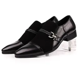 Large Size EUR45 Pointed Toe Black Summer Loafers Wedding Shoes Mens Dress Shoes Genuine Leather Casual Shoes With Buckle