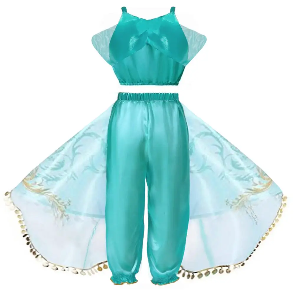 Arabian Princess Aladdin Dress up Costume Girls Sequined Jasmine Cosplay Kids Halloween image 2