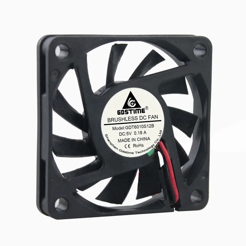 

Gdstime 5 Pieces 60x60x10mm 6010 Computer Cooler 12V 2Pin DC Brushless Cooling Fan 60mm PC CPU VGA Heatsink Cooler 6cm