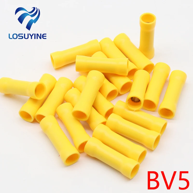 BV5 BV5.5 Full Insulating Wire Connector wire connector 50PCS/Pack Butt Connectors Crimp Electrical Wire Splice Terminal BV