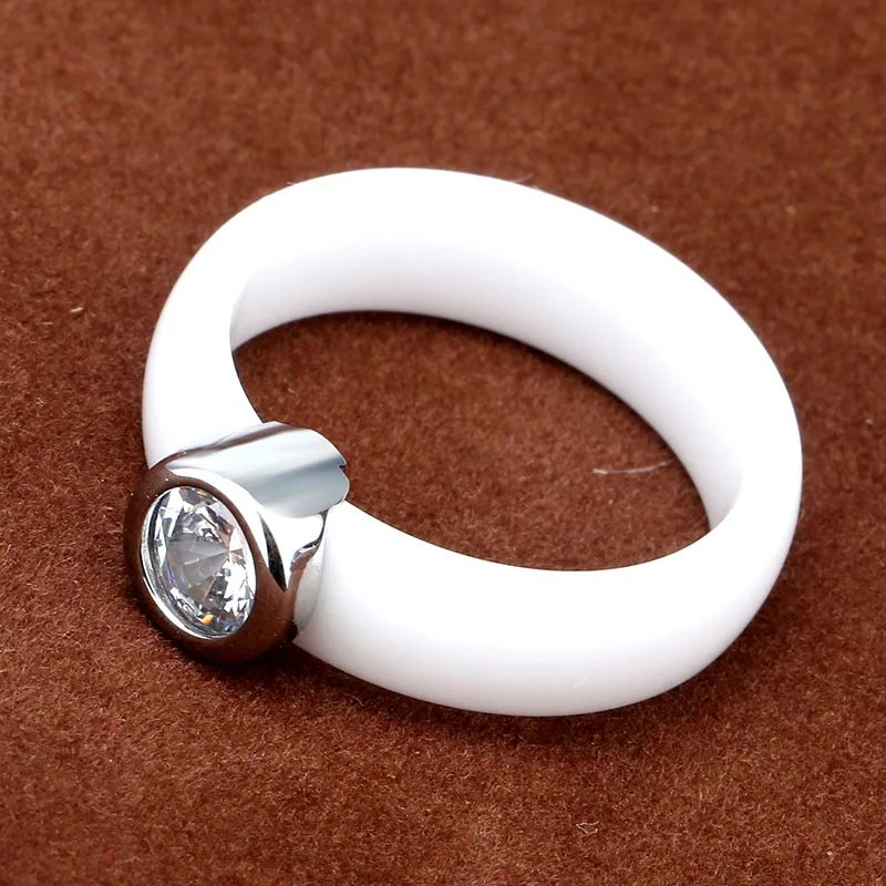 Engagement Ring AAA Cubic Zircon Big Stone Ceramic Ring Black White Stainless Steel Women Ring Fashion Jewelry Good Quality Gift