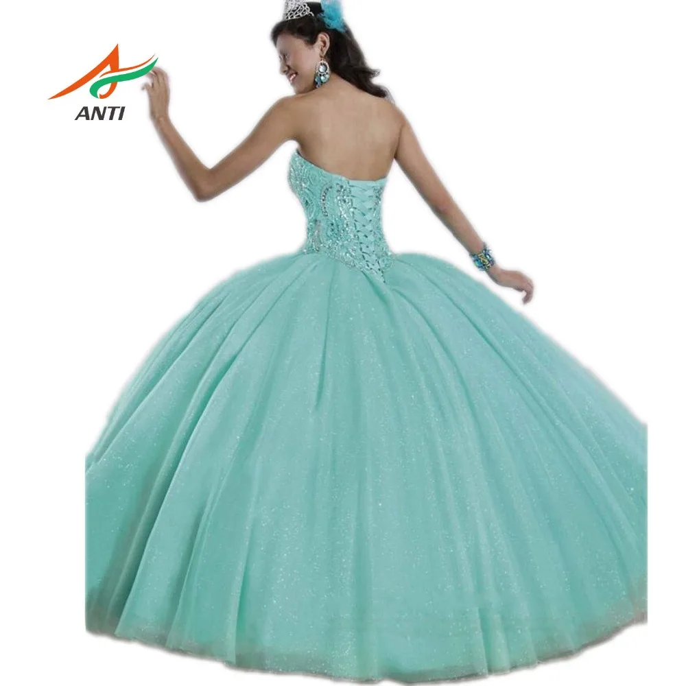 Anti royal azul 2019 elegante quinceanera vestidos v-neck beading vestidos de 15 anos doce 16 vestidos de baile de máscaras lqb1