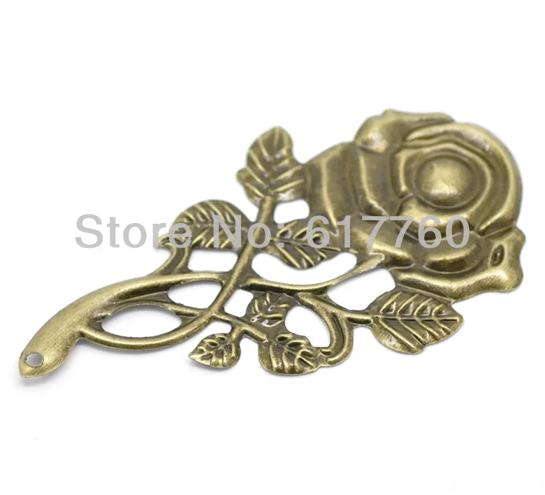 

Free shipping-20Pcs Antique Bronze Filigree Rose Flower Pendants Embellishment DIY Connectors Jewelry Findings 7.7x4.2cm J0620